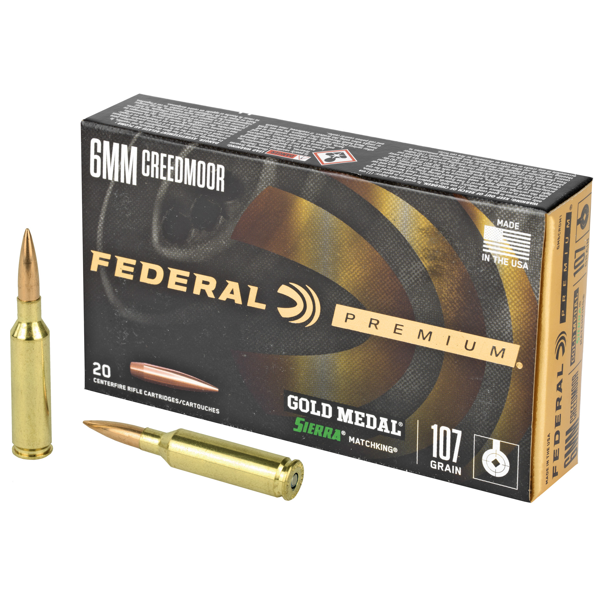 Federal Gold Mdl 6mm Cm 107GR Smk 20/200 Hollow Point
