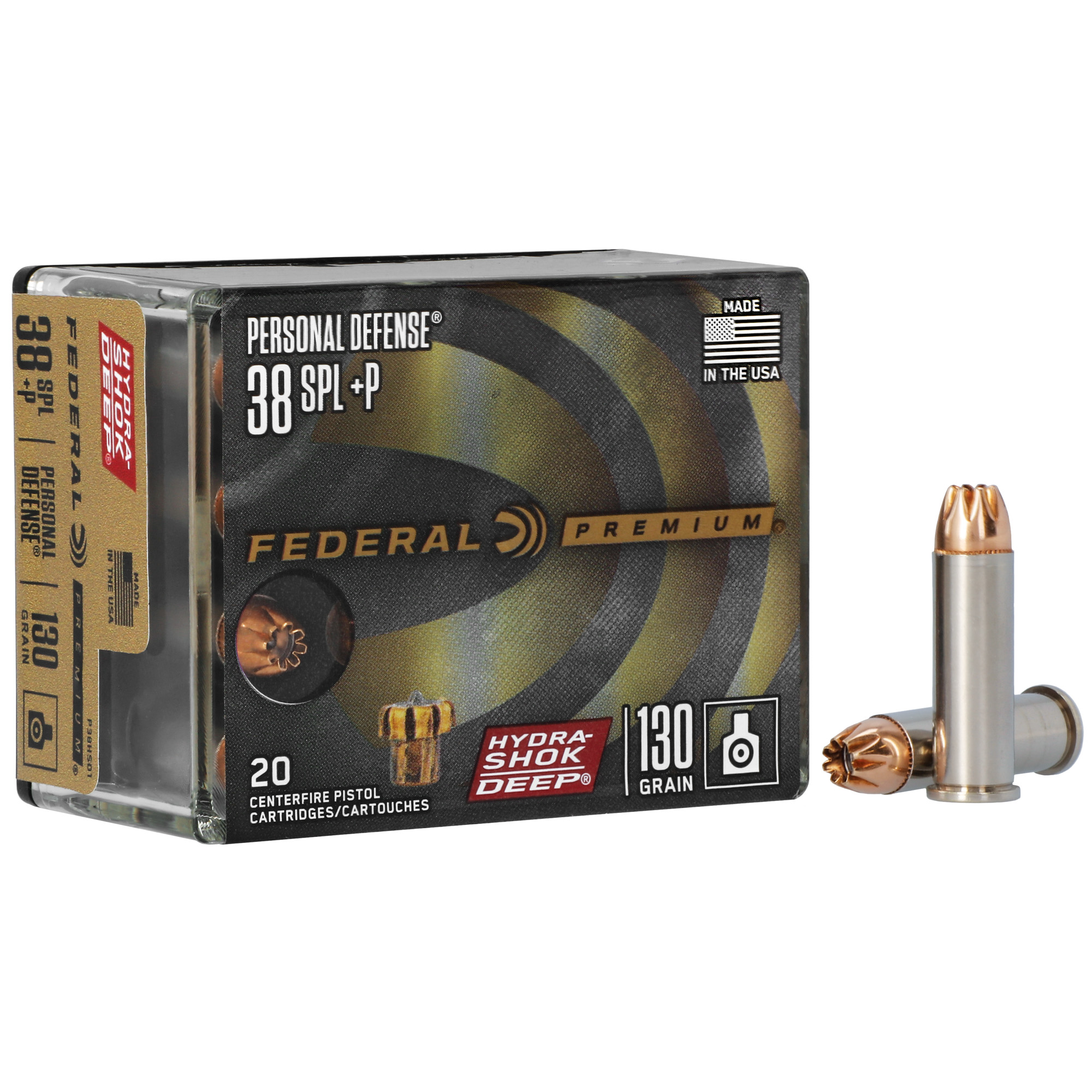 Federal Personal Defense Hydra-Shok Deep .38 Spl +P 130gr JHP 900 fps 20/ct