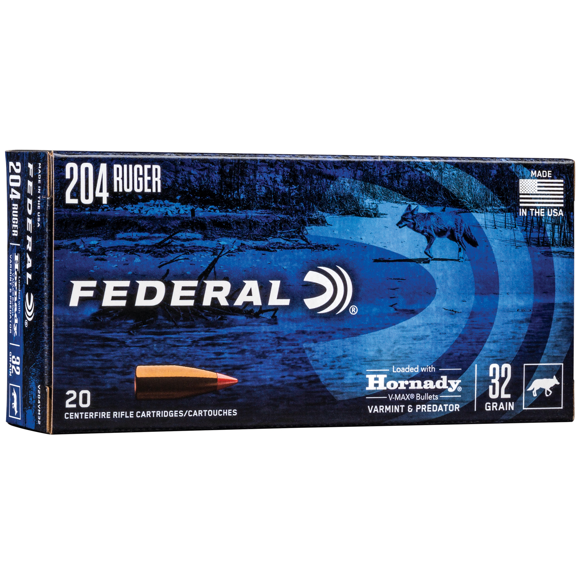 Federal Power-Shok Rifle Ammunition .204 Ruger 32gr V-MAX 4100 fps 20/ct