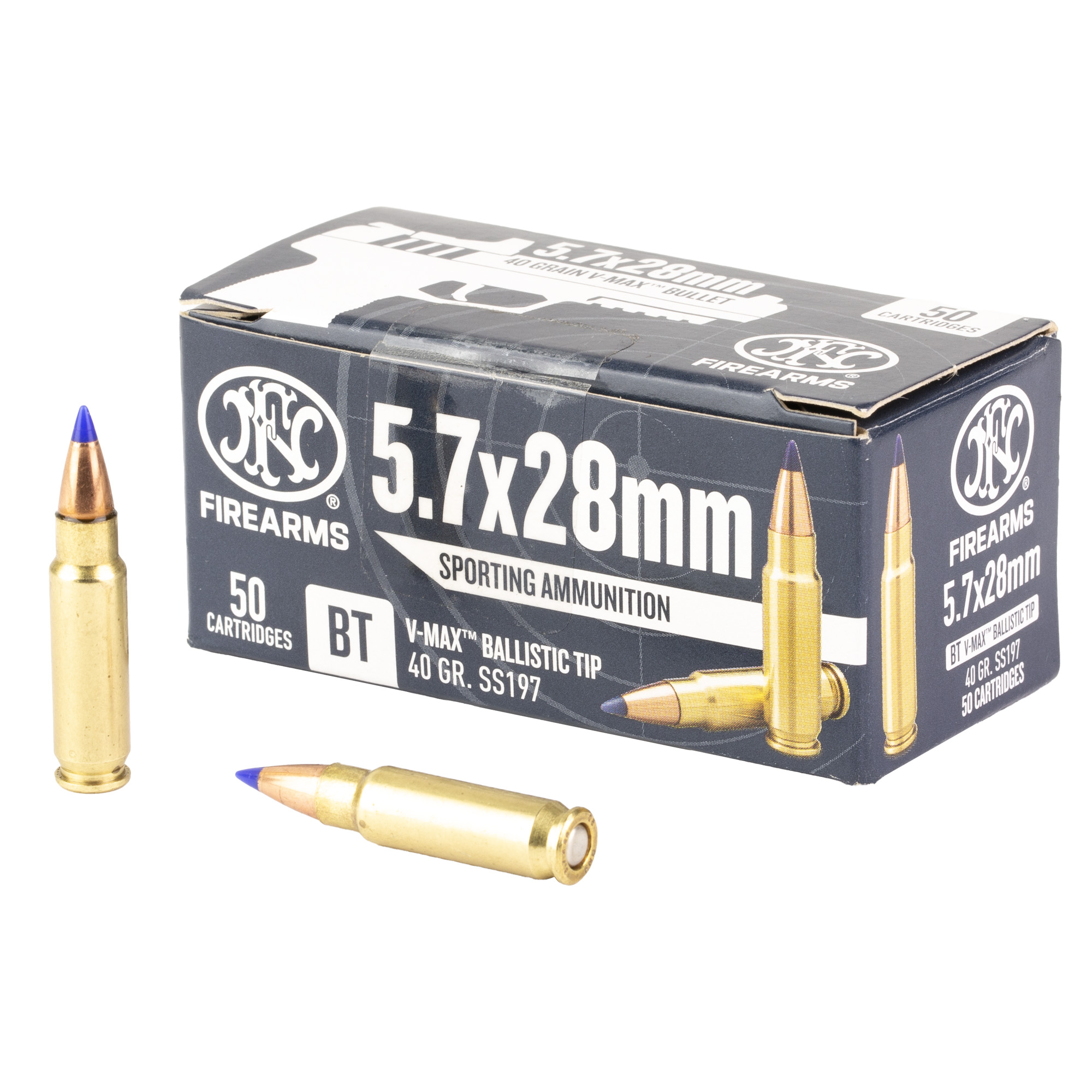 FN America FN SS197SR Handgun Ammunition 5.7x28mm 40gr V-MAX 1738 fps 50/ct