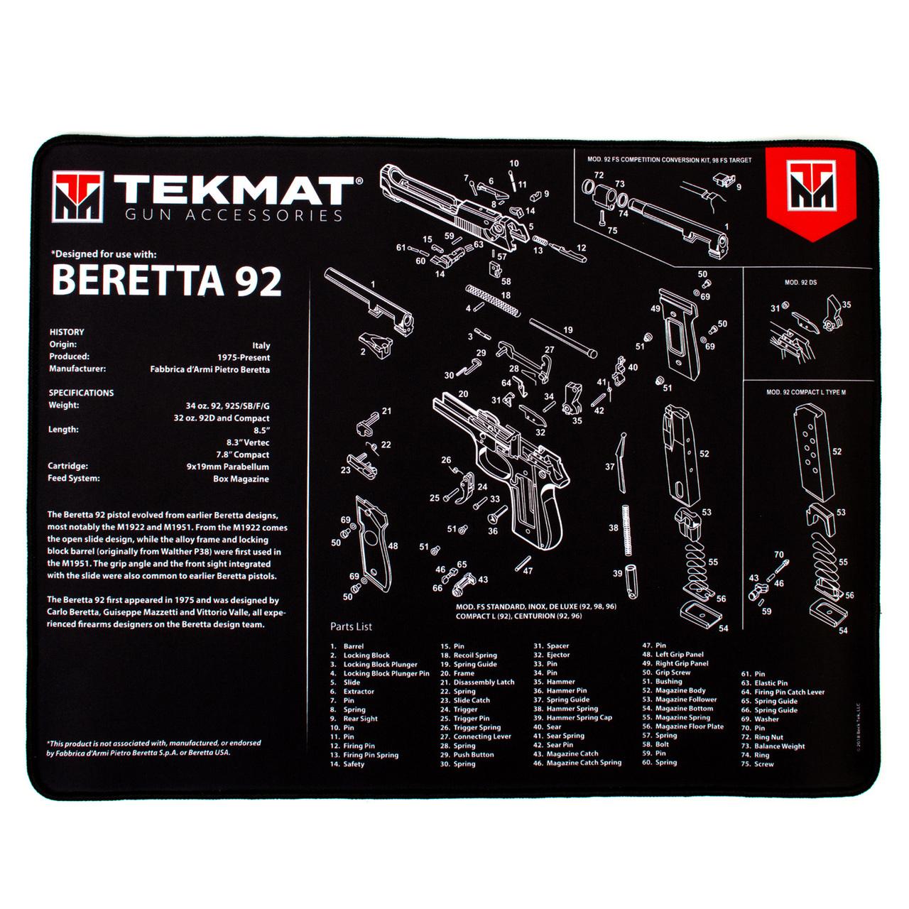 Gsm TekMat 15x20 Ultra Premium Gun Cleaning - Beretta 92