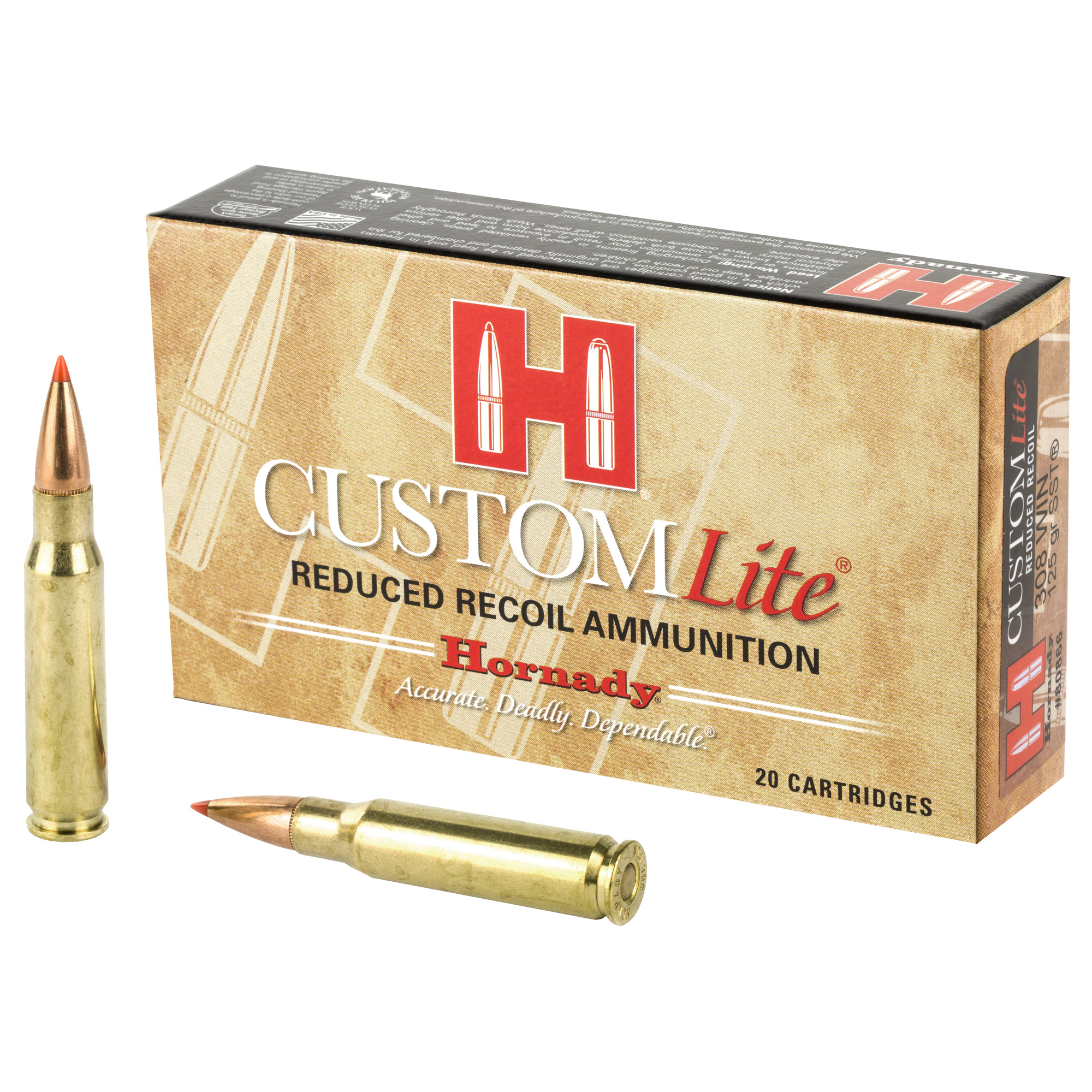 Hornady Custom Lite Rifle Ammunition .308 Win 125 gr SST 2675 fps 20/ct