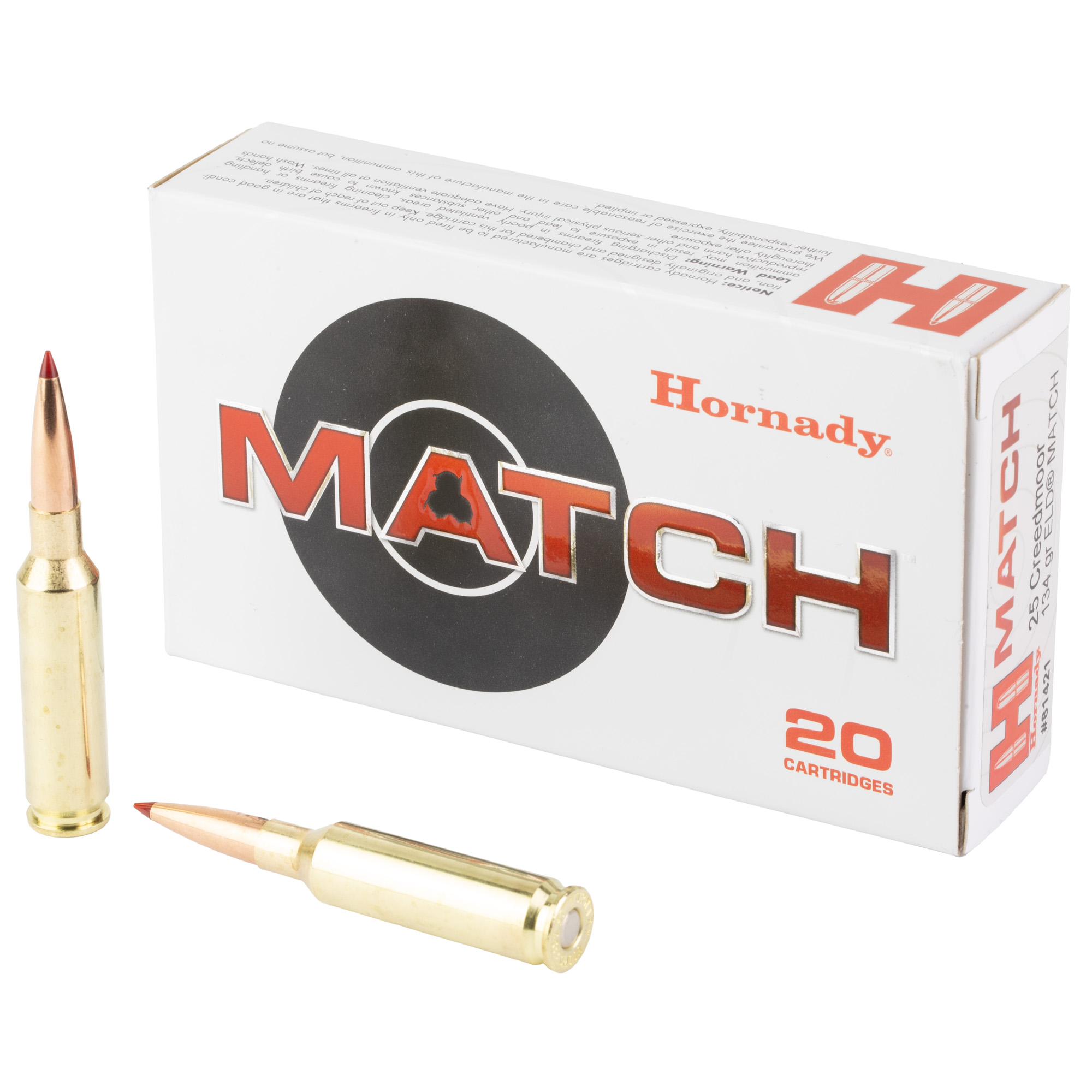 Hornady ELD Match Rifle Ammunition 25 Creedmoor 134gr PT 2800 fps 20/ct