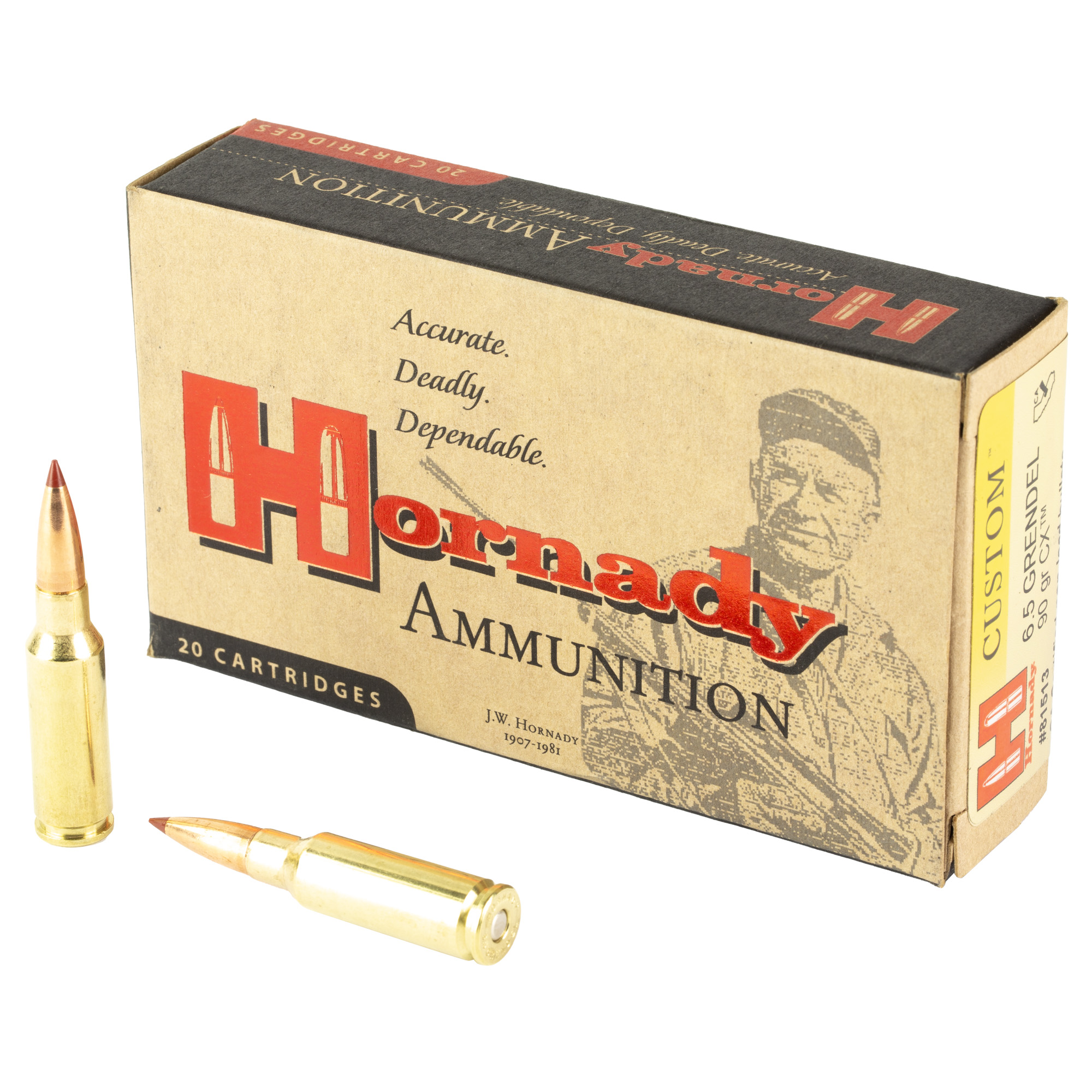 Hornady Custom Rifle Ammunition 6.5 Grendel 90gr PT 2910 fps 20/ct
