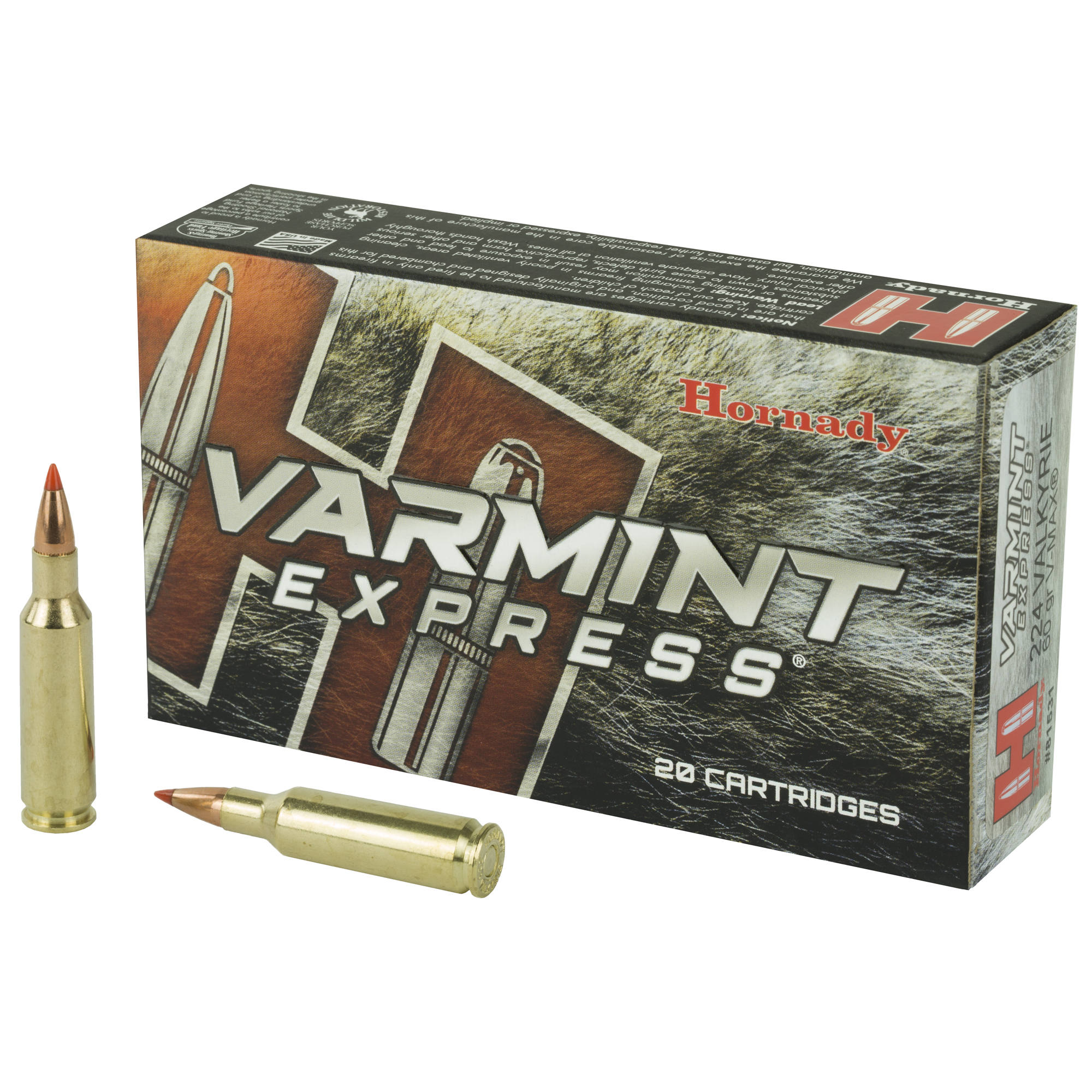 Hornady Varmint Express Rifle Ammunition .224 Valkyrie 60 gr V-MAX 3300 fps 20/ct