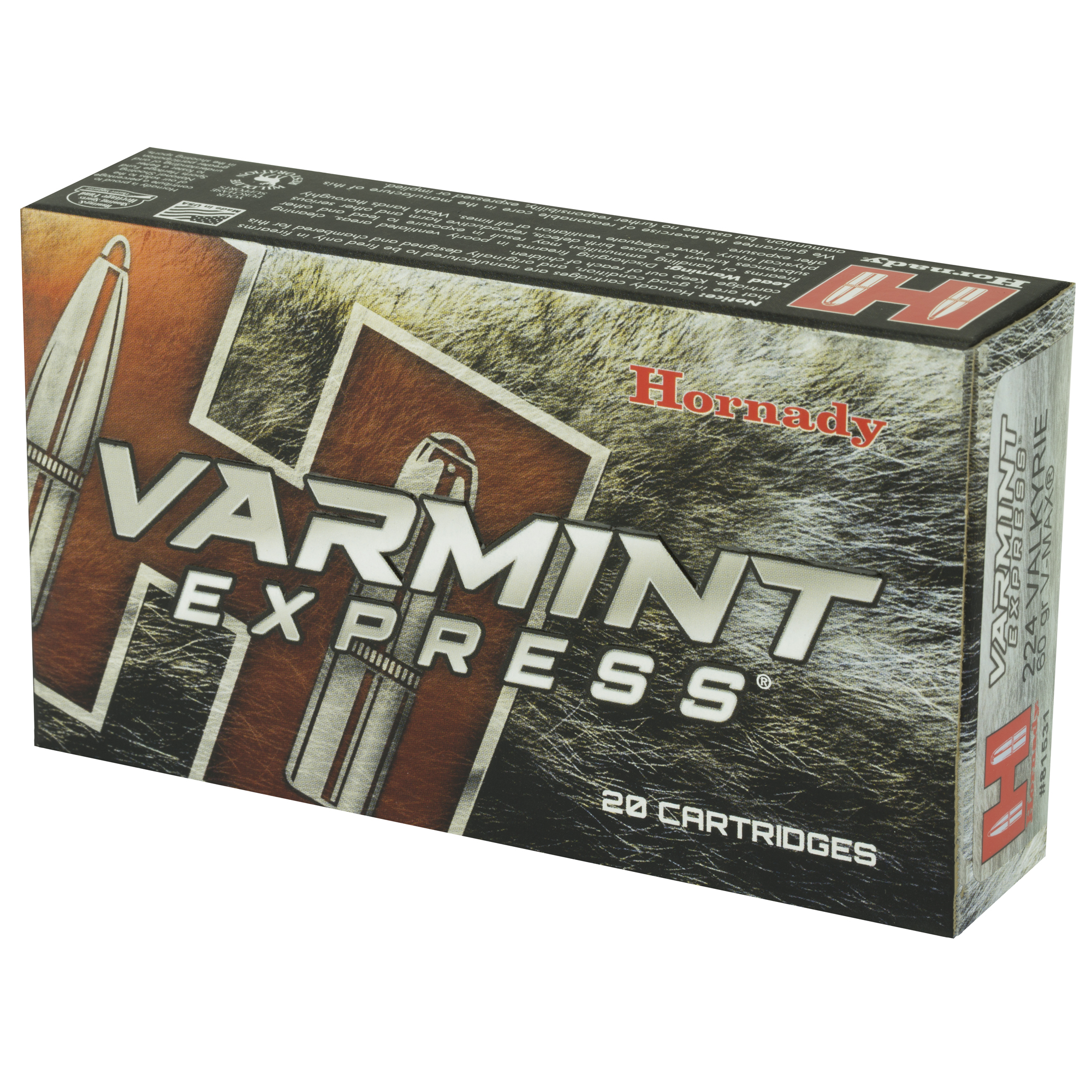 Hornady Varmint Express Rifle Ammunition .224 Valkyrie 60 gr V-MAX 3300 fps 20/ct Hornady Varmint Express Rifle Ammunition .224 Valkyrie 60 gr V-MAX 3300 fps 20/ct