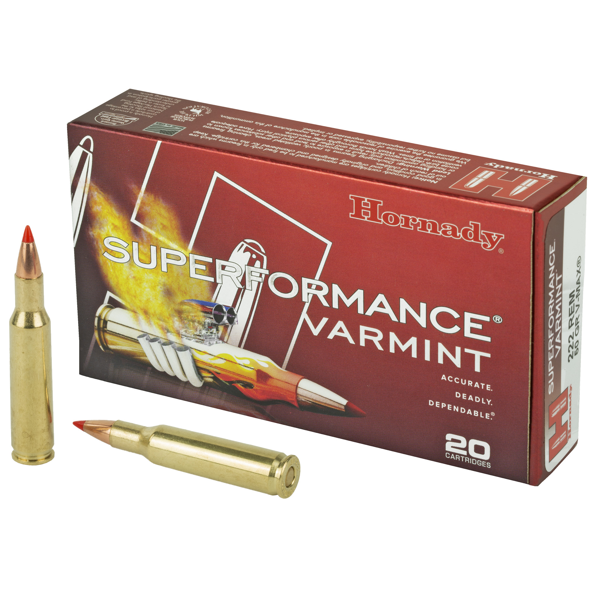 Hornady Superformance Rifle Ammunition .222 Rem 50 gr V-MAX 3395 fps 20/ct