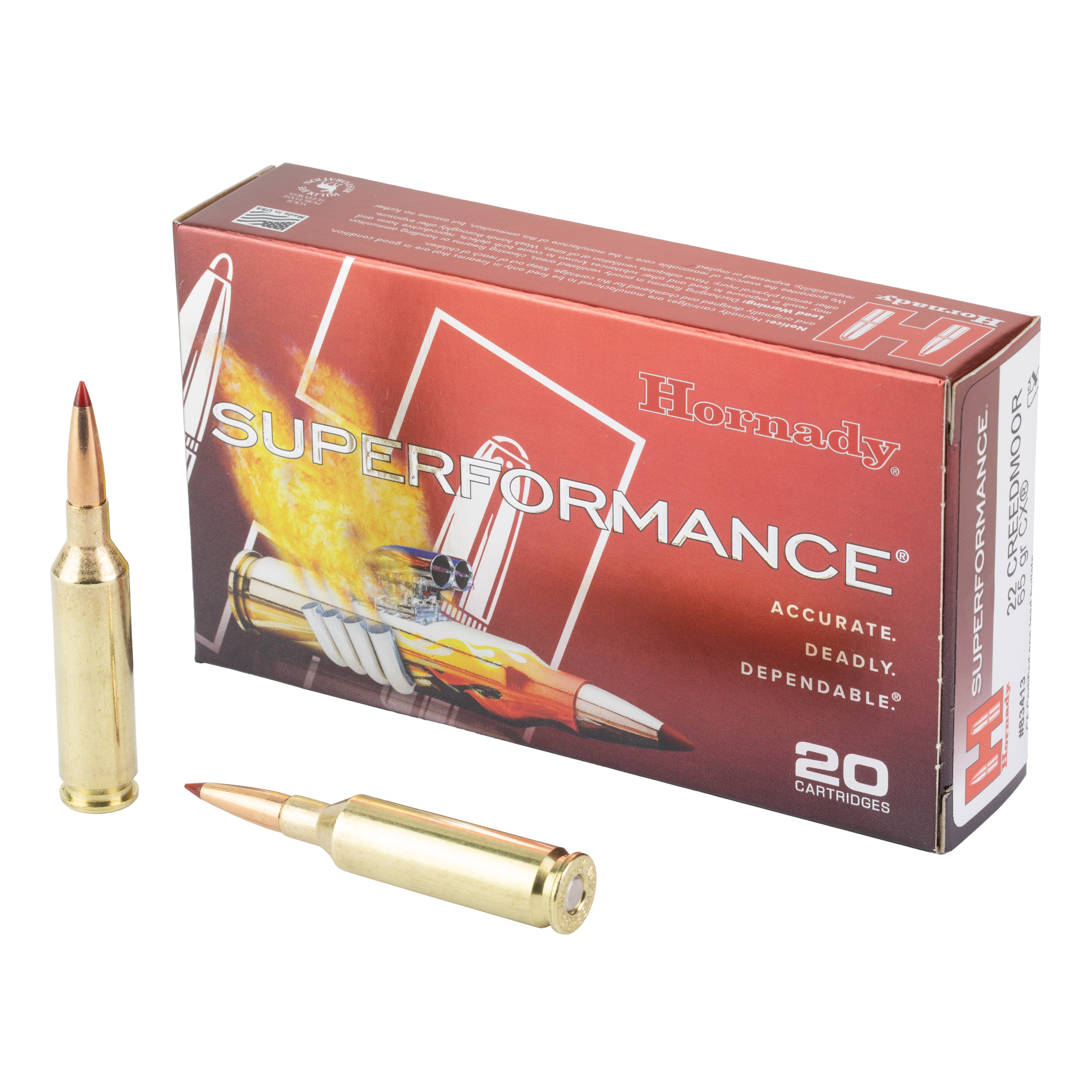 Hornady Superformance CX Rifle Ammunition 22 Creedmoor 65gr PT 3650 fps 20/ct