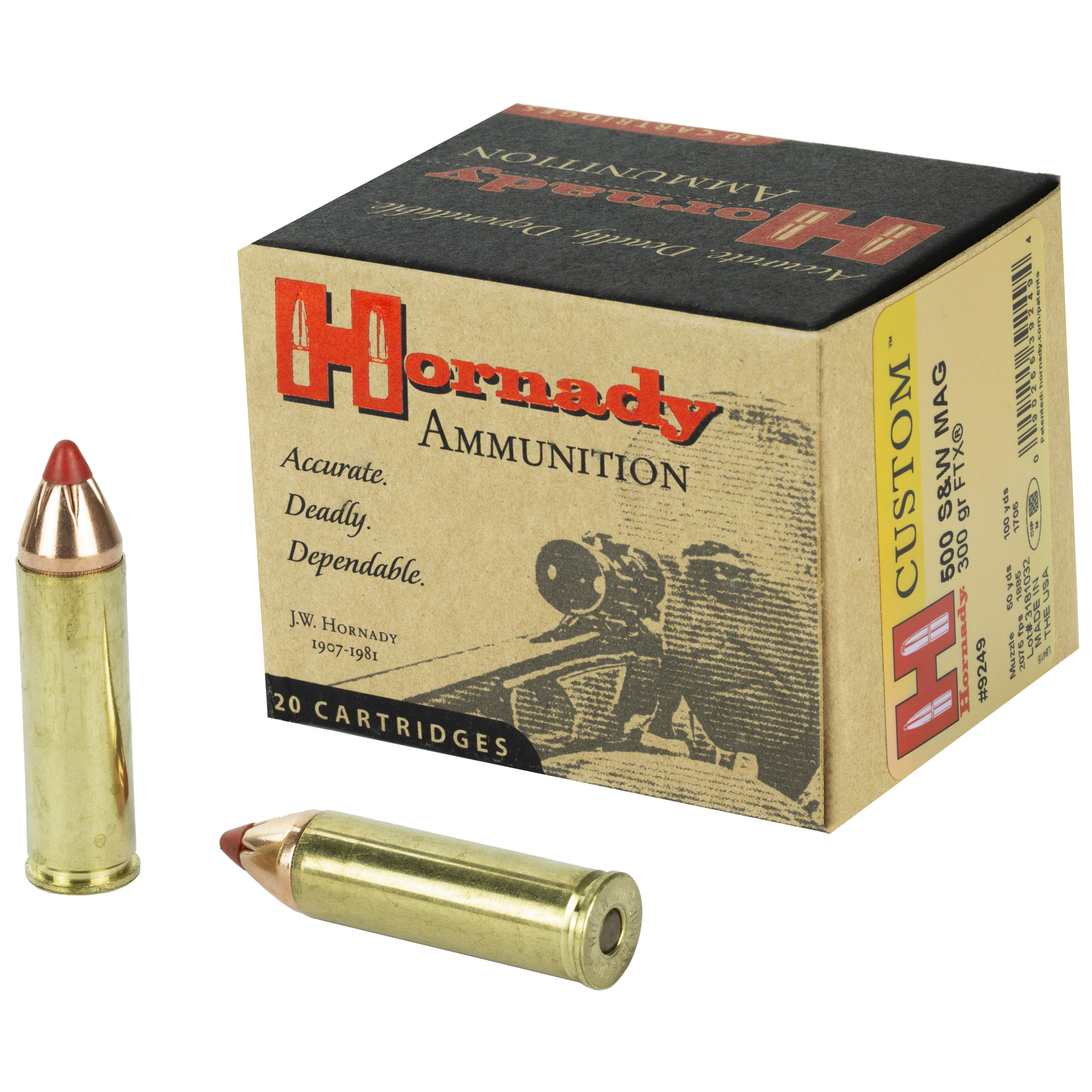 Hornady Custom Handgun Ammunition .500 S&W 300 gr FTX 2075 fps 20/rd