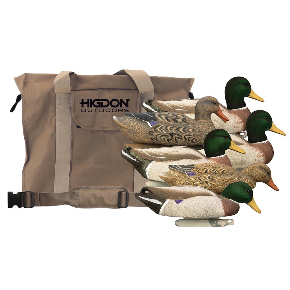 Higdon Outdoors Hidgon Magnum Mallard Foam Filled Flocked Heads Duck Decoys 6/ct with Slot Bag
