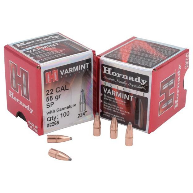 Hornady Mfg Hornady Traditional Varmint Bullets .22 cal .224" 55 gr SP CANN BT 100/ct