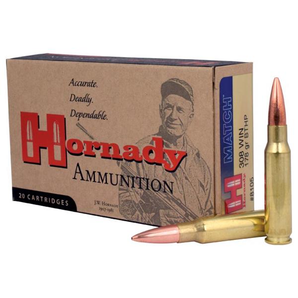 Hornady Mfg Hornady Match Rifle Ammunition .308 Win 178 gr BTHP Match 20/ct