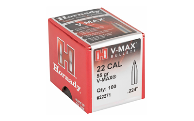 Hornady V-MAX Bullets .22 cal .224" 55 gr V-MAXFB 100/ct Hornady V-MAX Bullets .22 cal .224" 55 gr V-MAXFB 100/ct