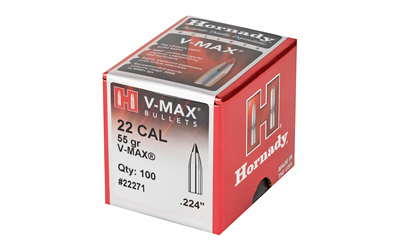 Hornady V-MAX Bullets .22 cal .224" 55 gr V-MAXFB 100/ct Hornady V-MAX Bullets .22 cal .224" 55 gr V-MAXFB 100/ct