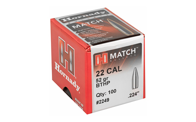Hornady Match Bullets .22 cal .224" 52 gr BTHP 100/ct Hornady Match Bullets .22 cal .224" 52 gr BTHP 100/ct