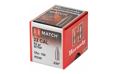 Hornady Match Bullets .22 cal .224" 52 gr BTHP 100/ct Hornady Match Bullets .22 cal .224" 52 gr BTHP 100/ct