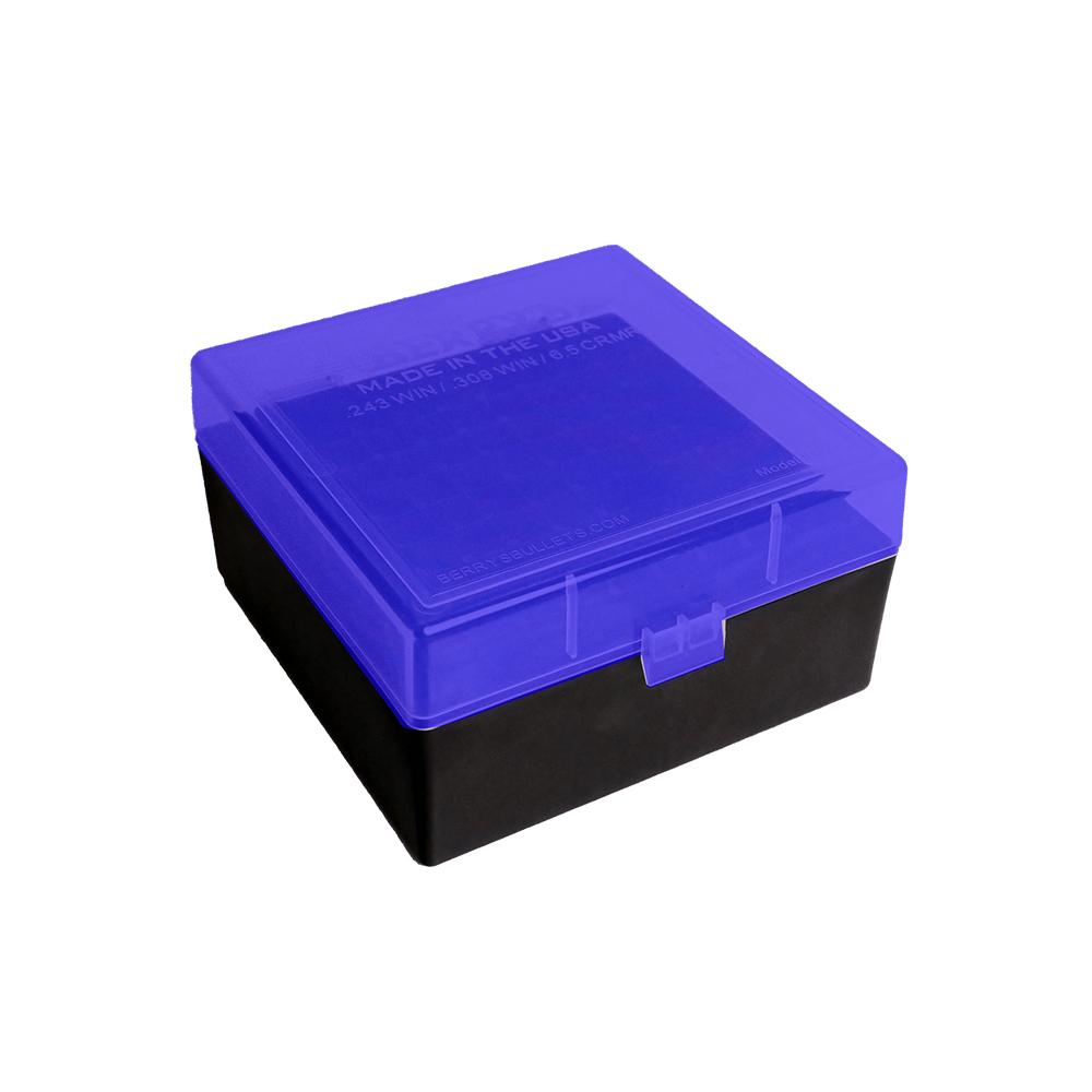 Berry's Mfg Berry's 009 Ammo Box .243/6.5/.308 Black with Blue Lid 100/ct