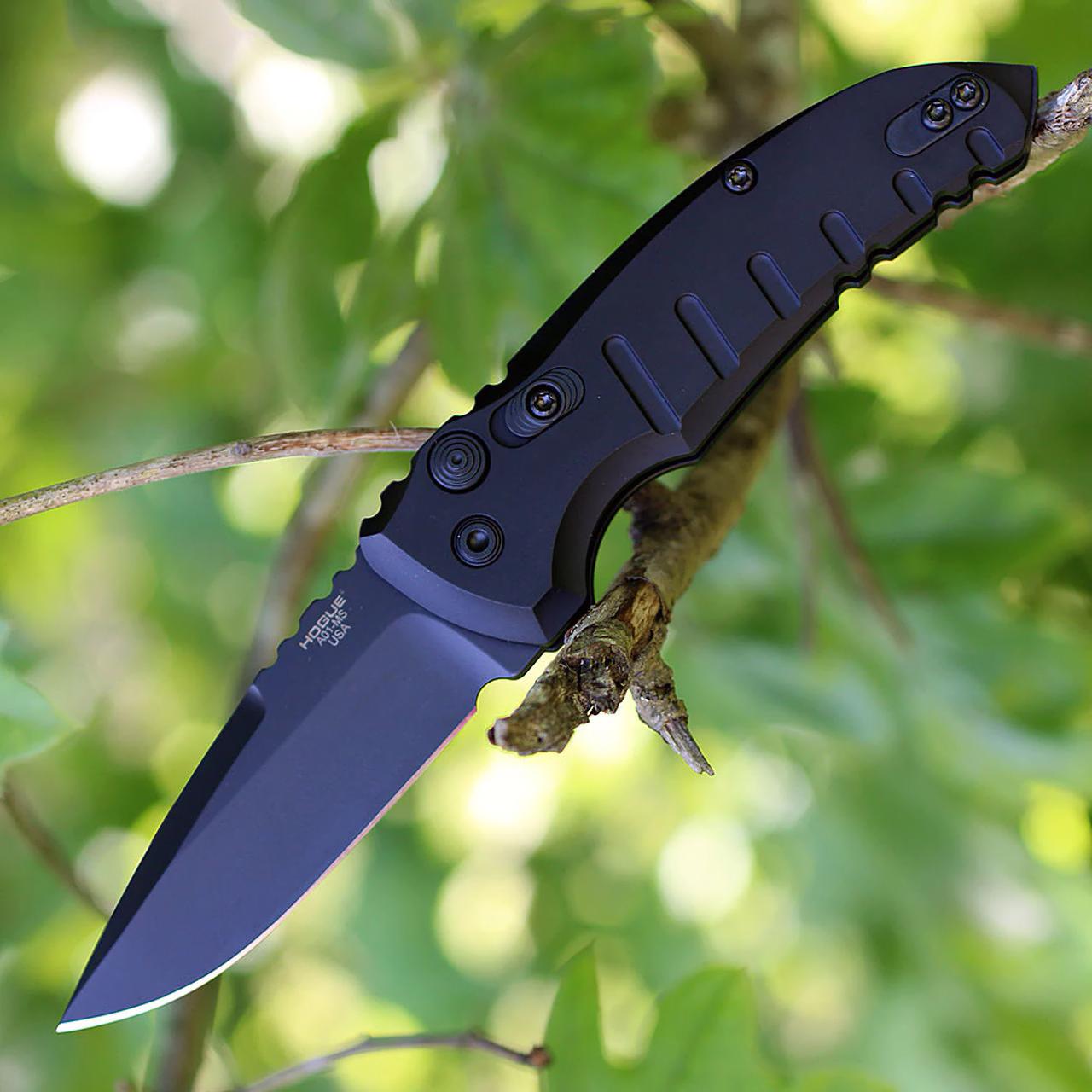 Hogue Knife Hogue A01-Microswitch Automatic Folder Knife 2-3/4" Drop Point Blade Black