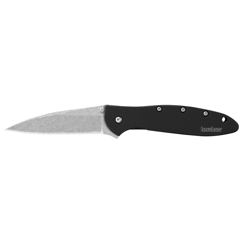 Kershaw Knives Kershaw Ken Onion Leek Folding Knife 3" Stonewashed Drop Point Blade Black