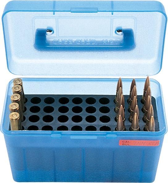 Mtm Molded Products Company Mtm Deluxe Ammo Box 50 Rd Handle 25-06 30-06 270 Win Clr Blue