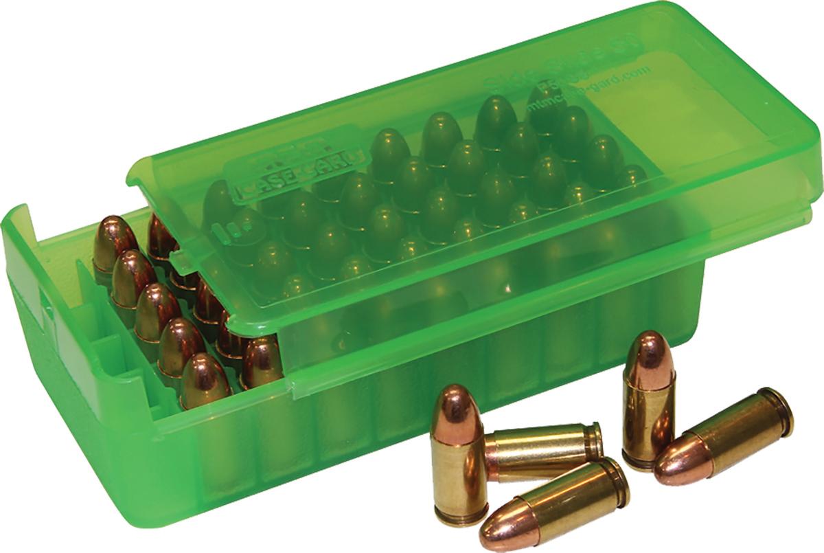 Mtm Molded Products Company Mtm Side Slide Handgun Ammo Box 9mm Luger Clear Green