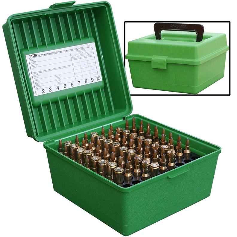 Mtm Molded Products Company Mtm Deluxe Ammo Box 100 Rd Handle 22-250 To 458 Win Green