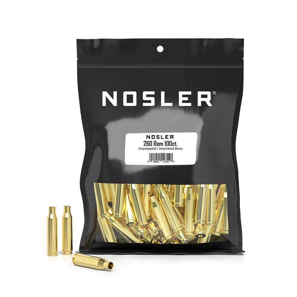 Nosler Bullets Inc. Nosler Unprimed Unprepped Brass Rifle Cartridge Cases .260 Rem NOS HS 100/ct (BULK)