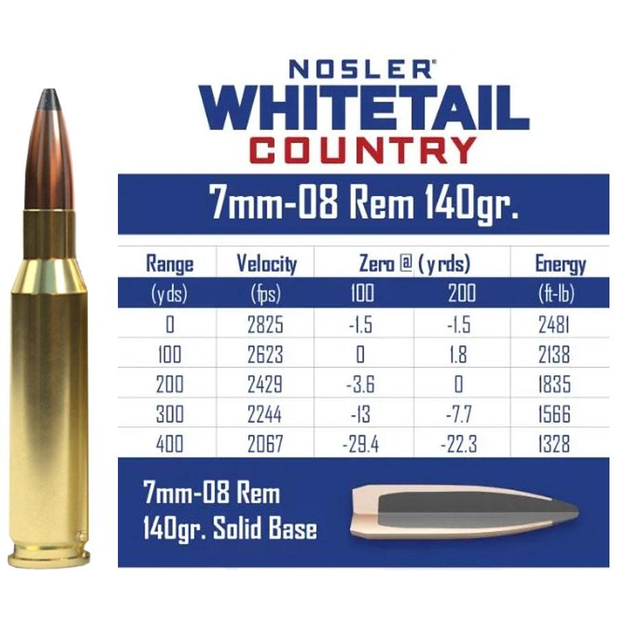 Nosler Bullets Inc. Nosler Whitetail Country Rifle Ammunition 7mm-08 Rem 140gr SP 2825 fps 20/ct