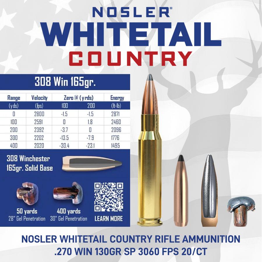 Nosler Bullets Inc. Nosler Whitetail Country Rifle Ammunition .308 Win 165gr SP 2800 fps 20/ct