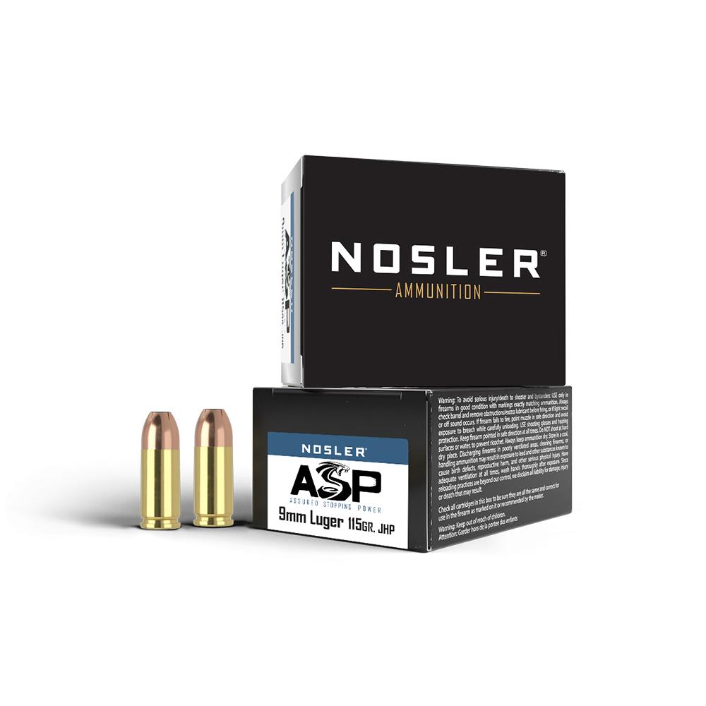 Nosler Bullets Inc. Nosler ASP Handgun Ammo 9mm Luger 115 gr JHP 1170 fps 20/ct