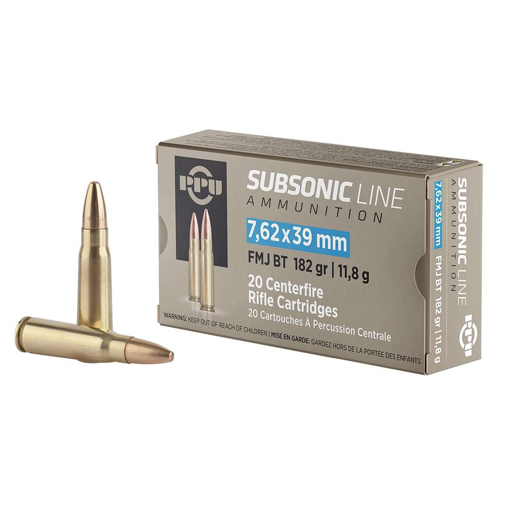 TRZ Trading Inc. PPU Subsonic Rifle Ammunition 7.62x39mm 182gr FMJ 1033 fps 20/ct