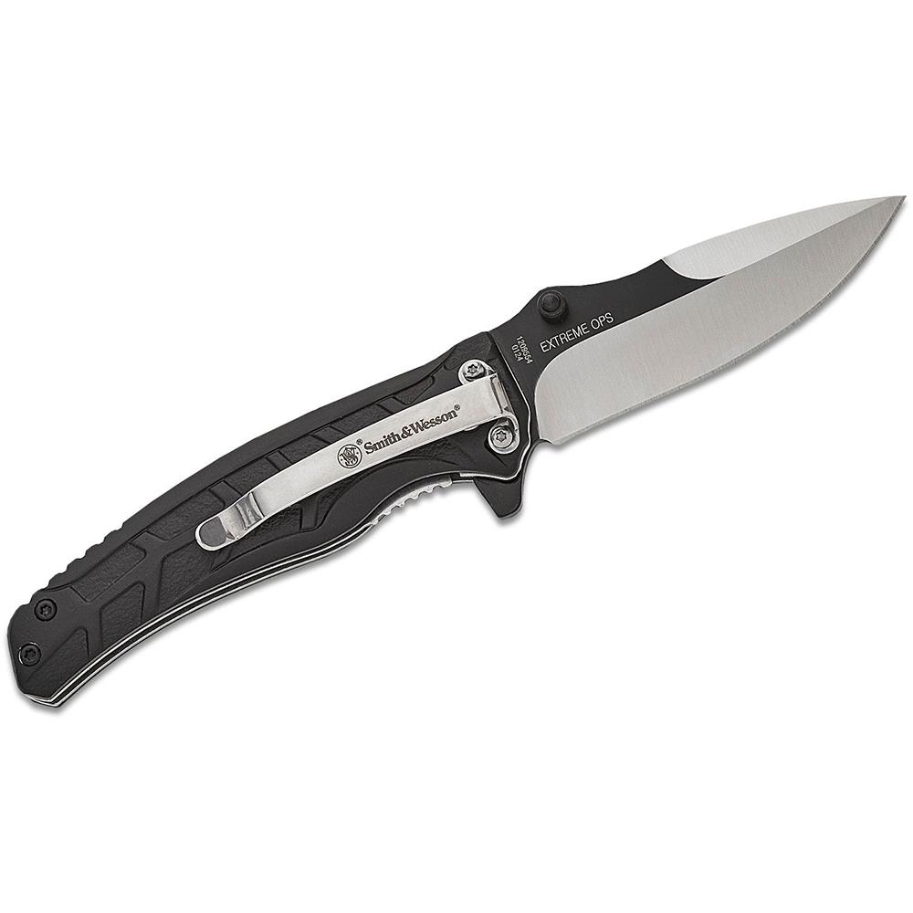 Battenfeld Knives Smith & Wesson Extreme Ops Folding Knife 3" Drop Point Blade Two Tone Black Silver Box