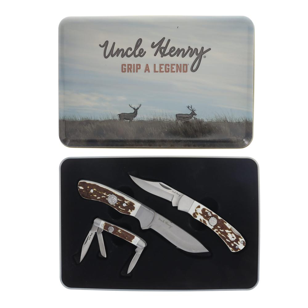 Battenfeld Knives Uncle Henry Knife Combo with Tin 1 Fixed Knife 2 Folding Knives