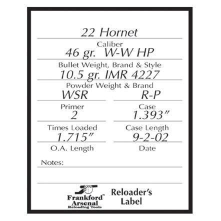 AOB Frankford Arsenal Pistol And Rifle Reloader Labels - 100pk