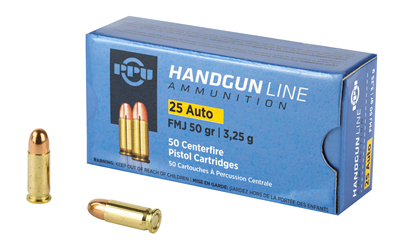 Prvi Partizan PPU Handgun Ammunition .25 ACP 50 gr FMJ 771 fps 50/ct