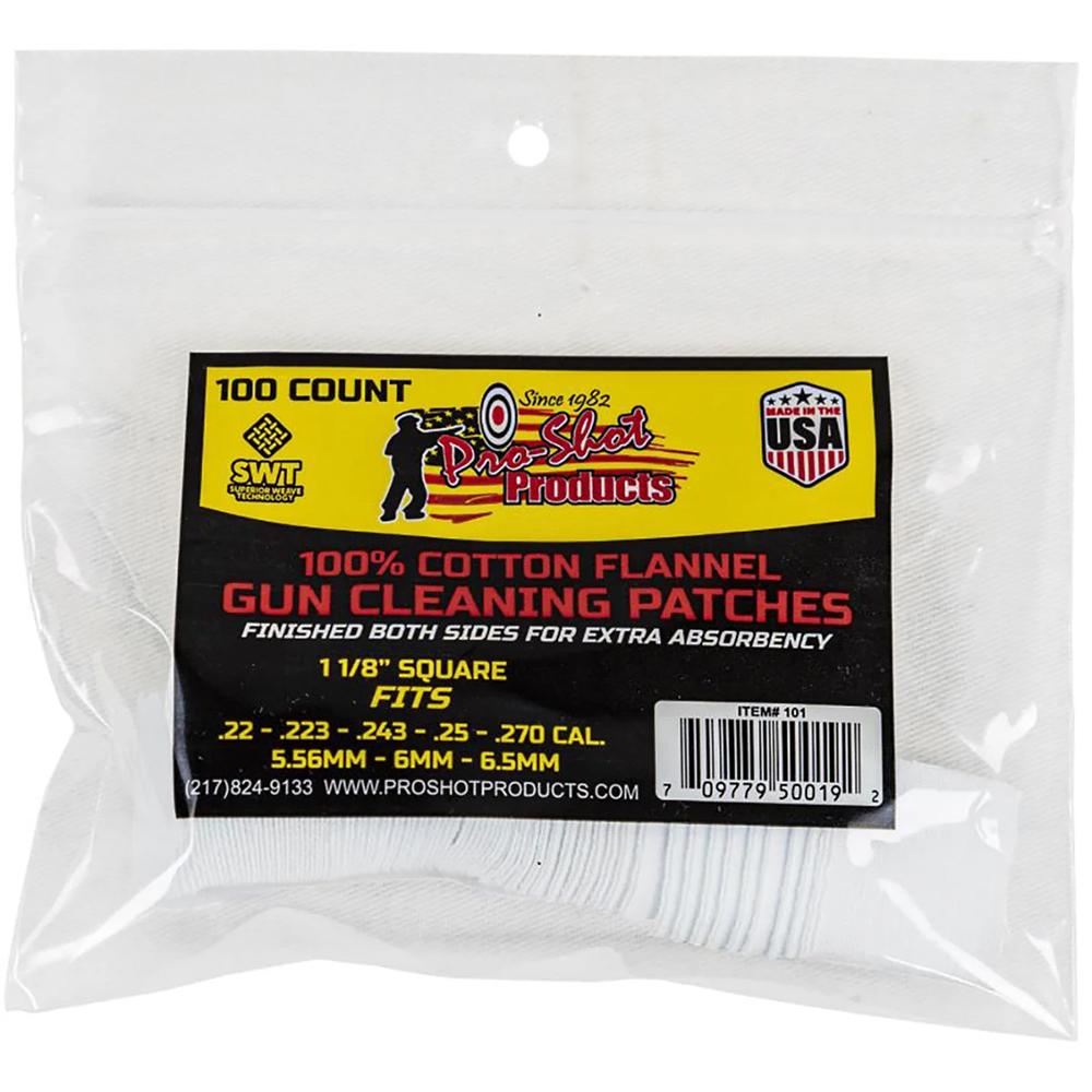 Pro-Shot Products Pro-Shot 100% Cotton Flannel Patches .22 - .270 cal 100/ct