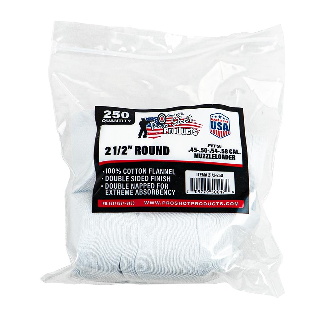 Pro-Shot Products Pro-Shot Cotton Cleaning Patch 2-1/2" Rnd .45/.58cal Black Powder 250/Pack