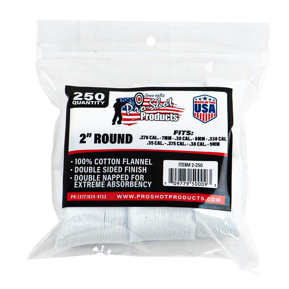 Pro-Shot Products Pro-Shot Cotton Cleaning Patch 2" Rnd .270 .38cal 250/Pack