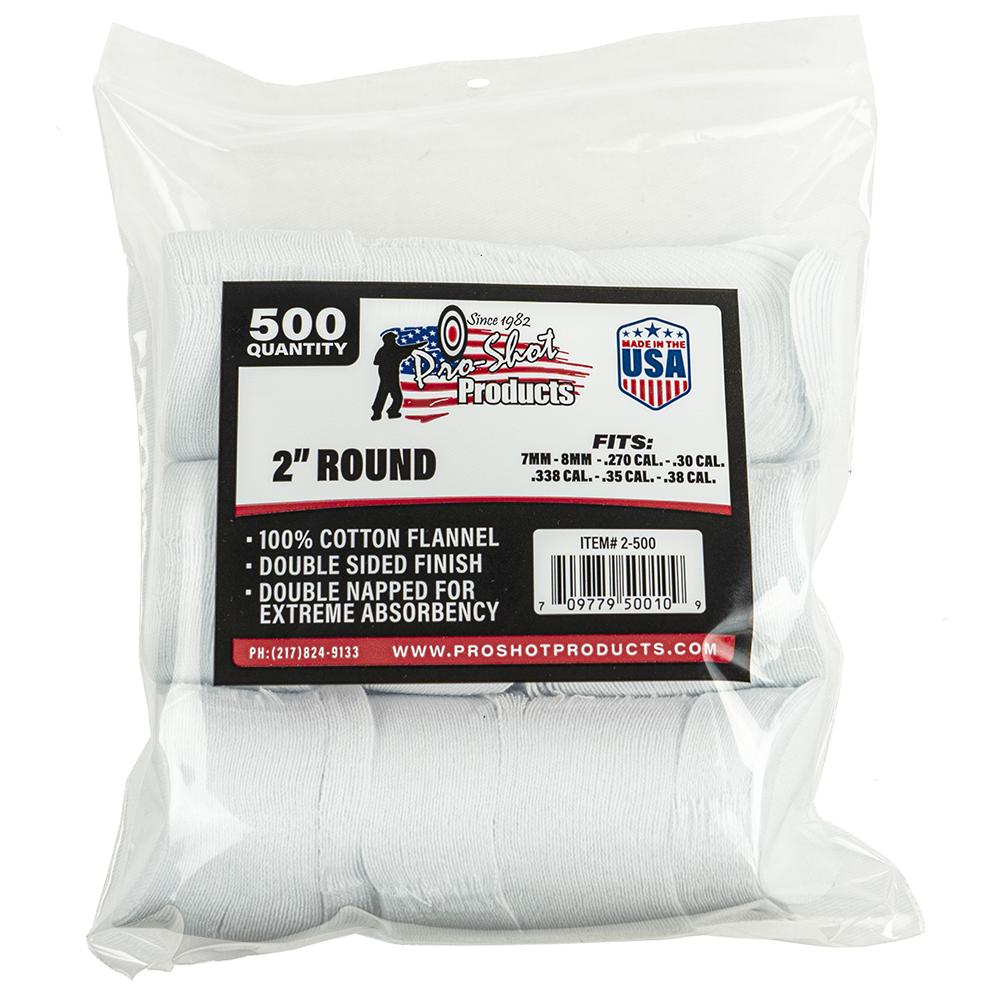 Pro-Shot Products Pro-Shot Cotton Cleaning Patch 2" Rnd .270 .38cal 500/Pack