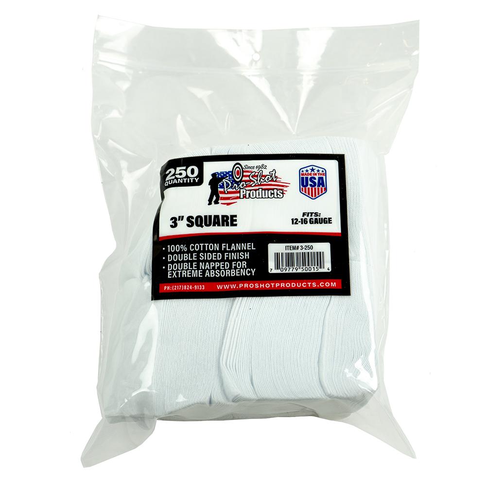 Pro-Shot Products Pro-Shot Cotton Cleaning Patch 3" Square 12/16ga .45cal 250/Pack