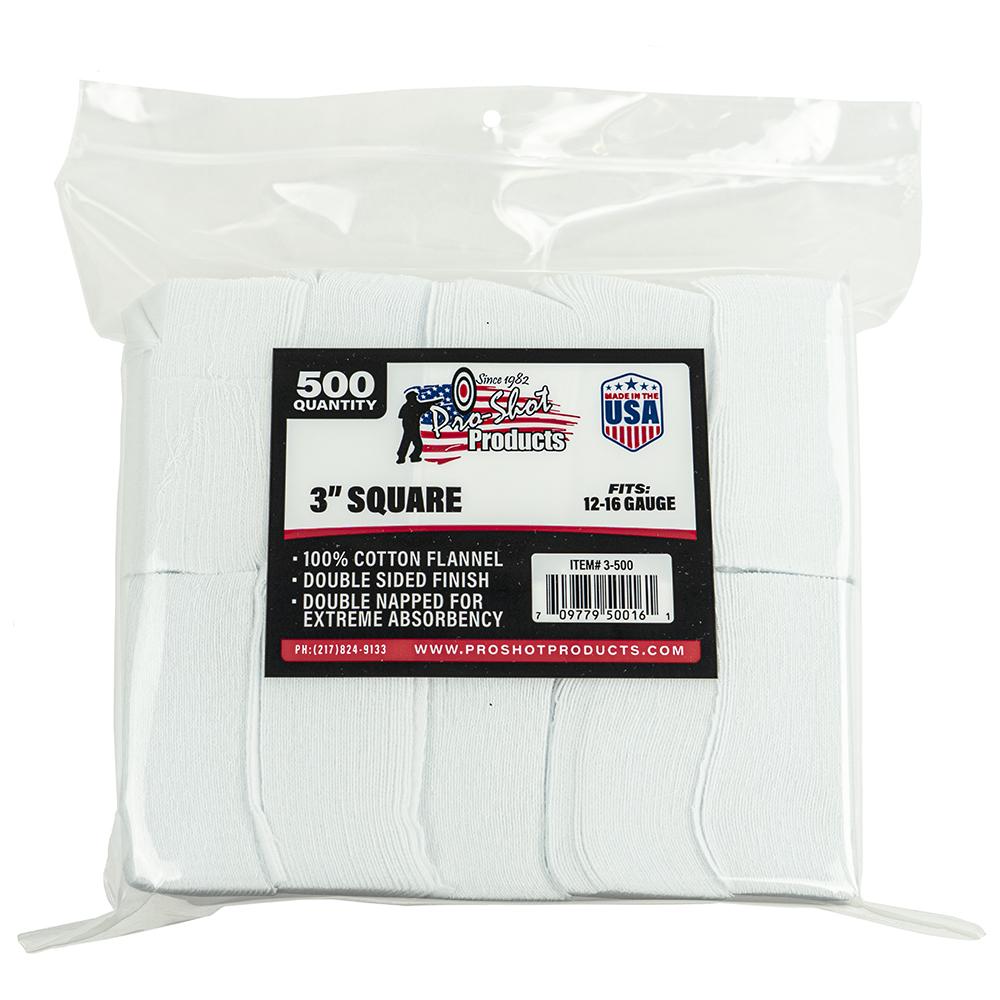 Pro-Shot Products Pro-Shot Cotton Cleaning Patch 3" Square 12/16ga .45cal 500/Pack