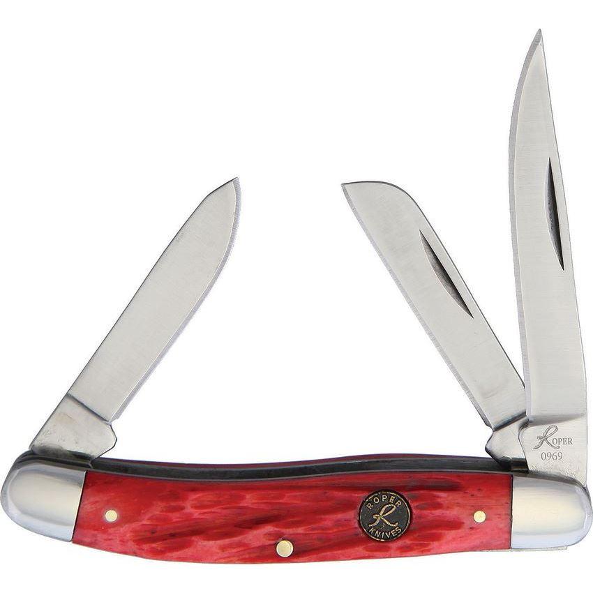 Rock Ridge Outdoors Roper Knives Stockman Chaparral Series Pocket Knife 3 Blades 2-1/2" Red Bone