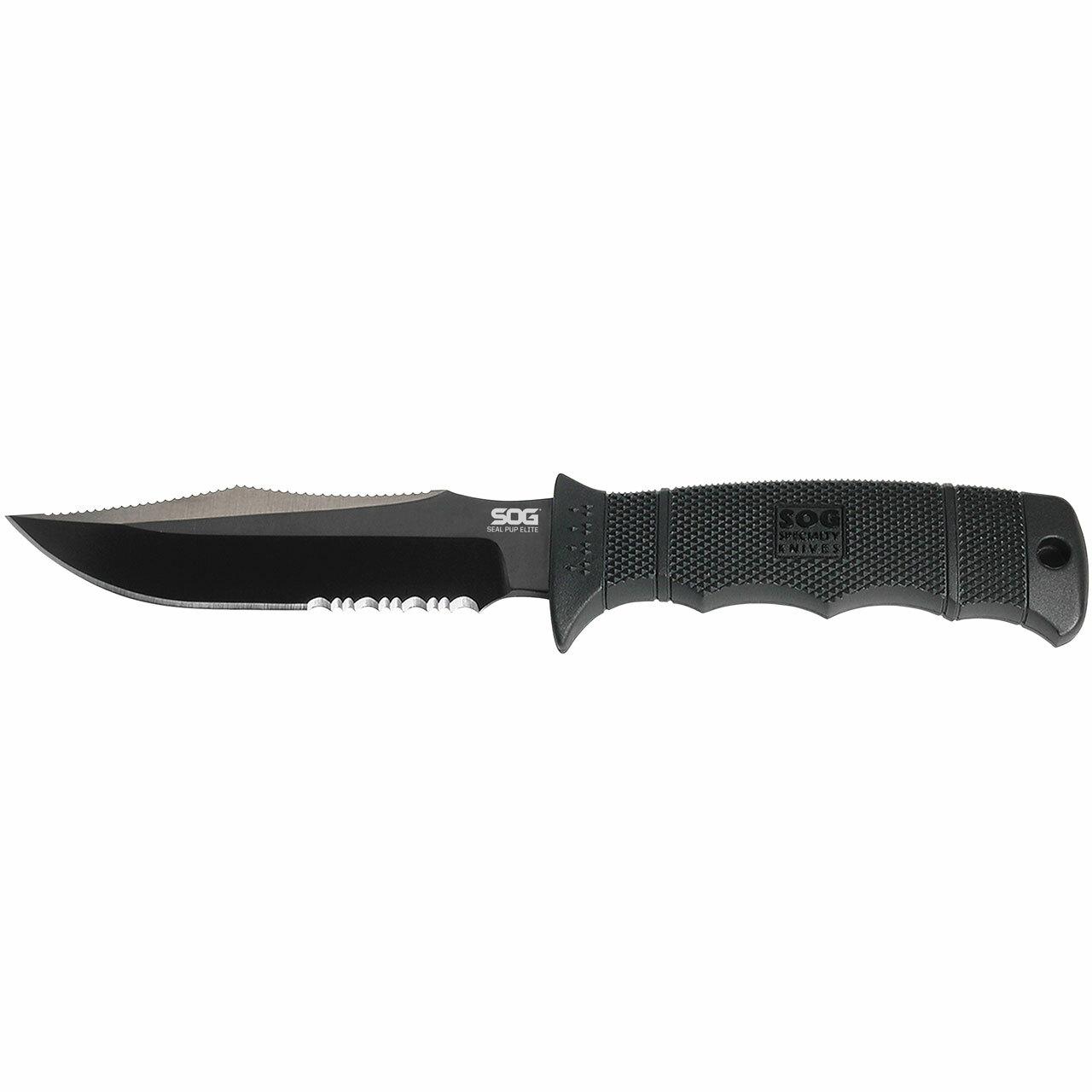 Sog Specialty Knives Inc. Sog SEAL Pup Elite Knife 4.85" Partially Serrated Blade Black with Nylon Sheath