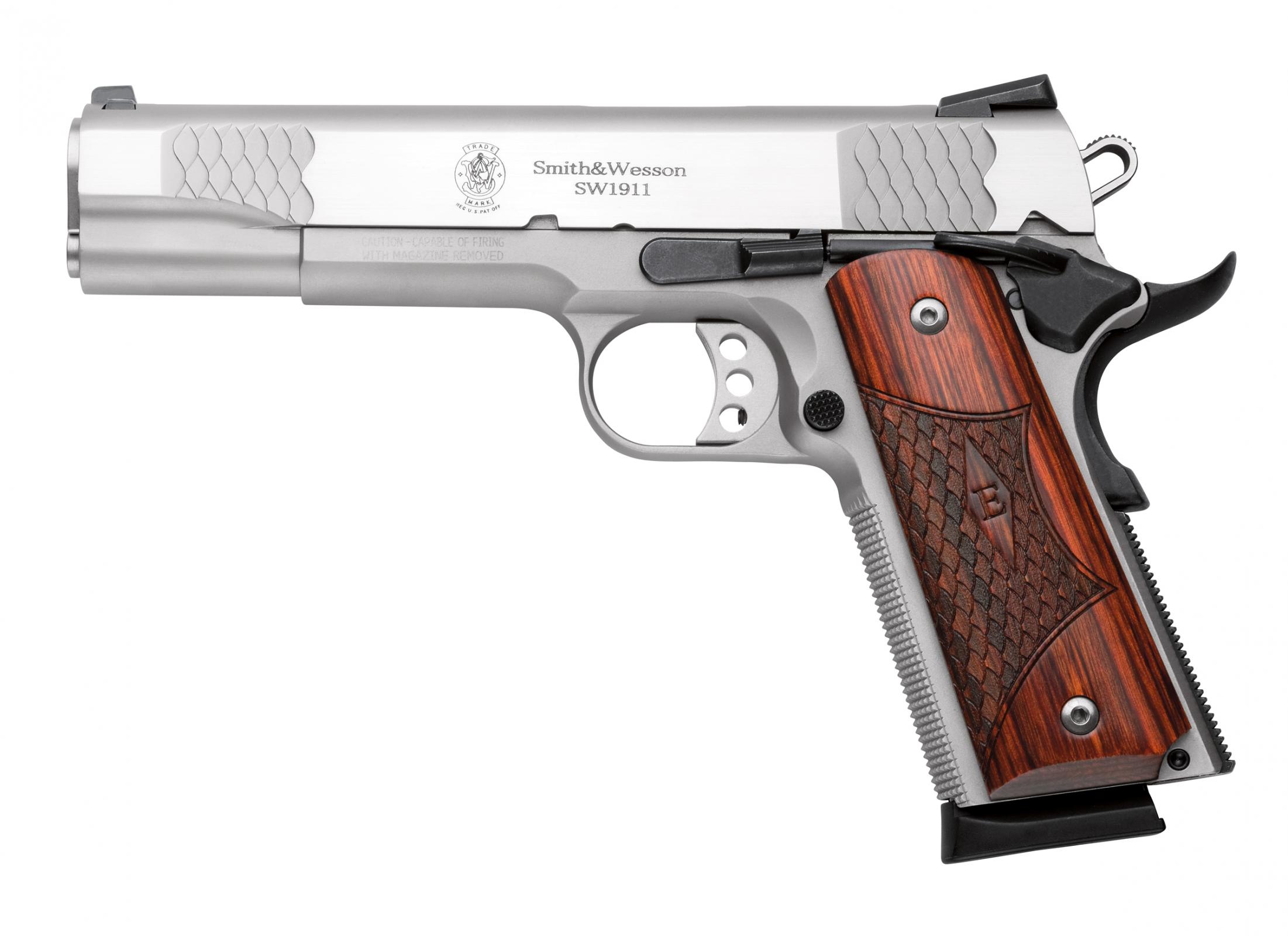 Smith and Wesson S&W M1911 E-Series Handgun .45 Auto 8rd Magazines(2) 5" Barrel Wood Grips