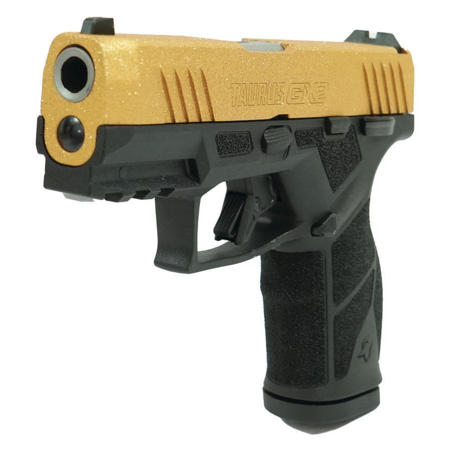 Taurus GX2 "Gold Glitter" Handgun 9mm Luger 13rd Magazines (2) 3.38" Barrel Black Frame/Custom Slide Taurus GX2 "Gold Glitter" Handgun 9mm Luger 13rd Magazines (2) 3.38" Barrel Black Frame/Custom Slide