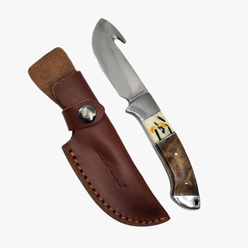 Sarge Knives Sarge Terrain Fixed Blade Knife 3-1/2" Gut Hook Wood & Stag