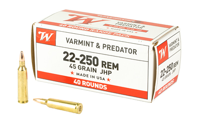 Winchester USA Rifle Ammunition .22-250 Rem 45 gr JHP 4000 fps 40/ct Winchester USA Rifle Ammunition .22-250 Rem 45 gr JHP 4000 fps 40/ct