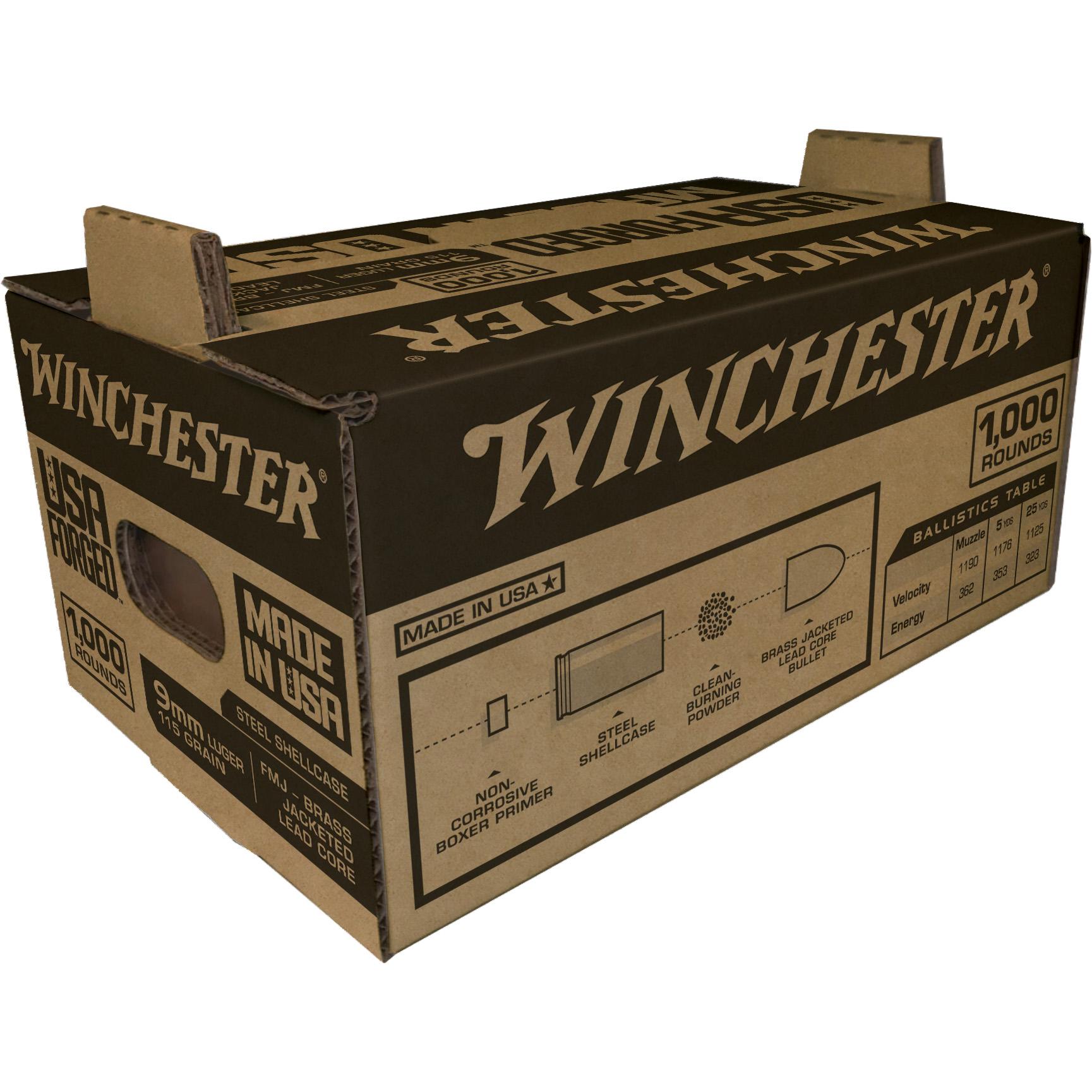 Winchester USA Forged - Steel Case Handgun Ammunition 9mm Luger 115gr FMJ 1190 fps 1000/ct Winchester USA Forged - Steel Case Handgun Ammunition 9mm Luger 115gr FMJ 1190 fps 1000/ct