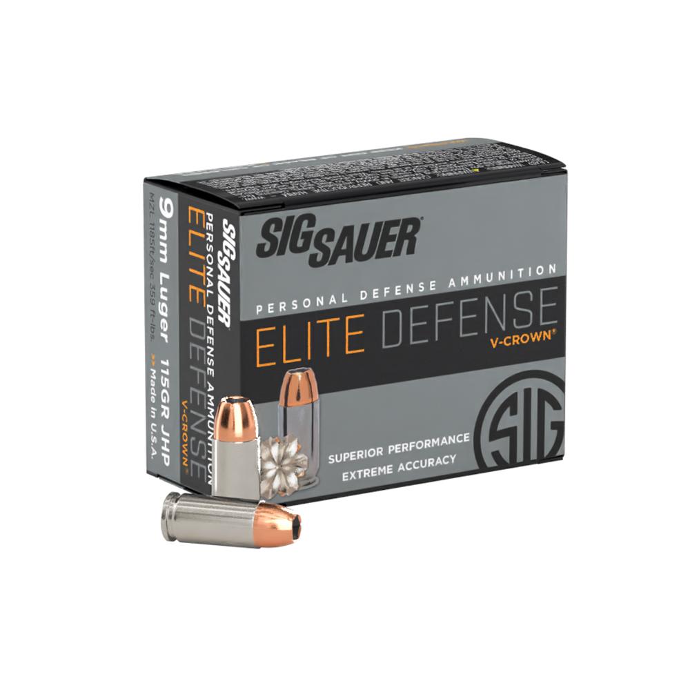 SIG SAUER SIG Elite V-Crown Handgun Ammunition 9mm Luger 115 gr JHP 1185 fps 20/ct