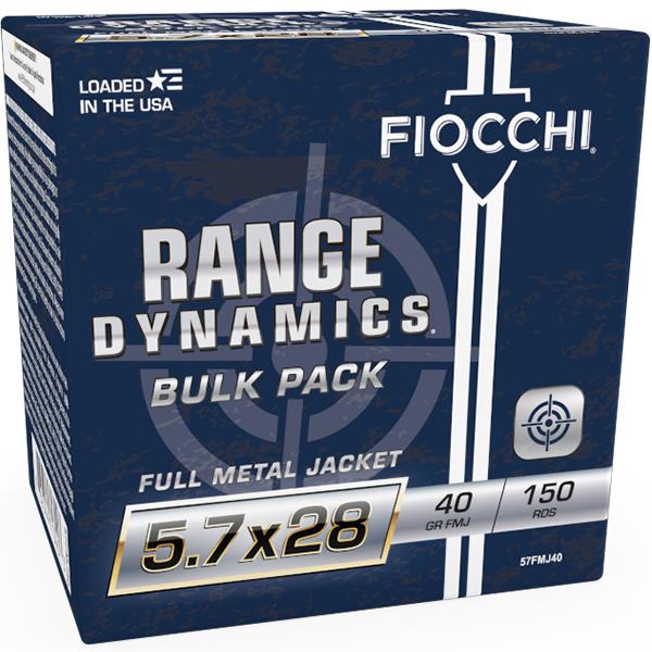 Fiocchi Ammunition Fiocchi Range Dynamics Handgun Ammunition 5.7x28 FN 40gr FMJ 1700 fps 150/ct